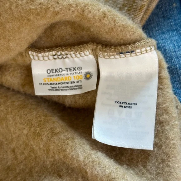 Sz M Lands' End camel tan heathered Sweater Fleece Tunic Cowl Neck Pullover - Picture 7 of 7